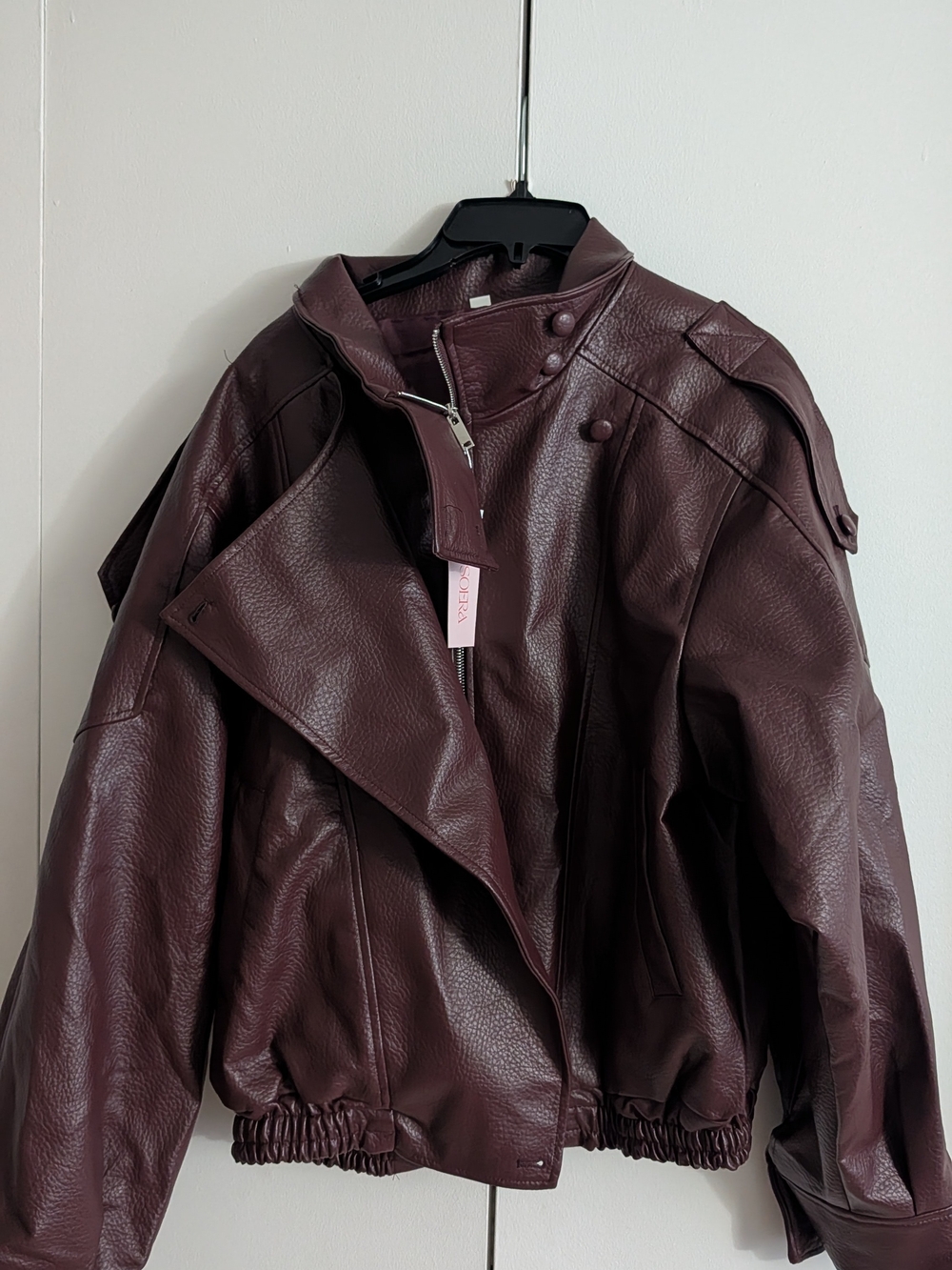 New And Never Worn --- Soera Women’s Burgundy Faux Leather Moto Jacket